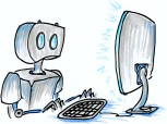 Robot working at a computer